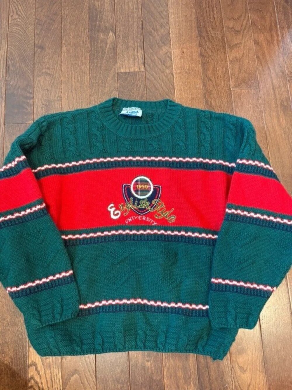 Vintage 80s 90s Marina Maglieria Made in Italy Boys Cable Knit Sweater Green Red
